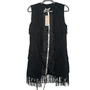 House Of CB Women’s Size Large Black Fringe Suede Josefa Vest